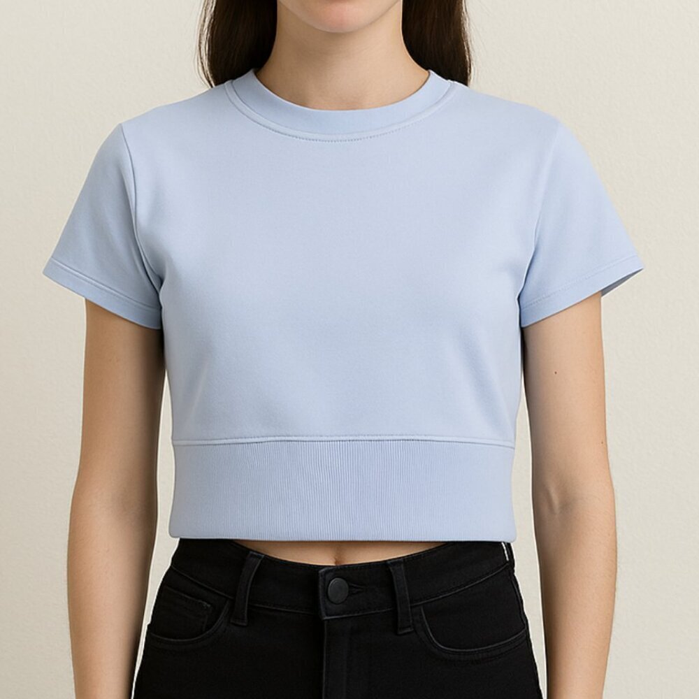 Aerie Women's Small Sky Blue Seamless Short Sleeve Athletic Crop Top